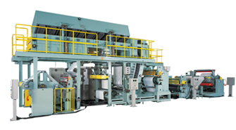 Tandem embossing machine with laminator and dryer